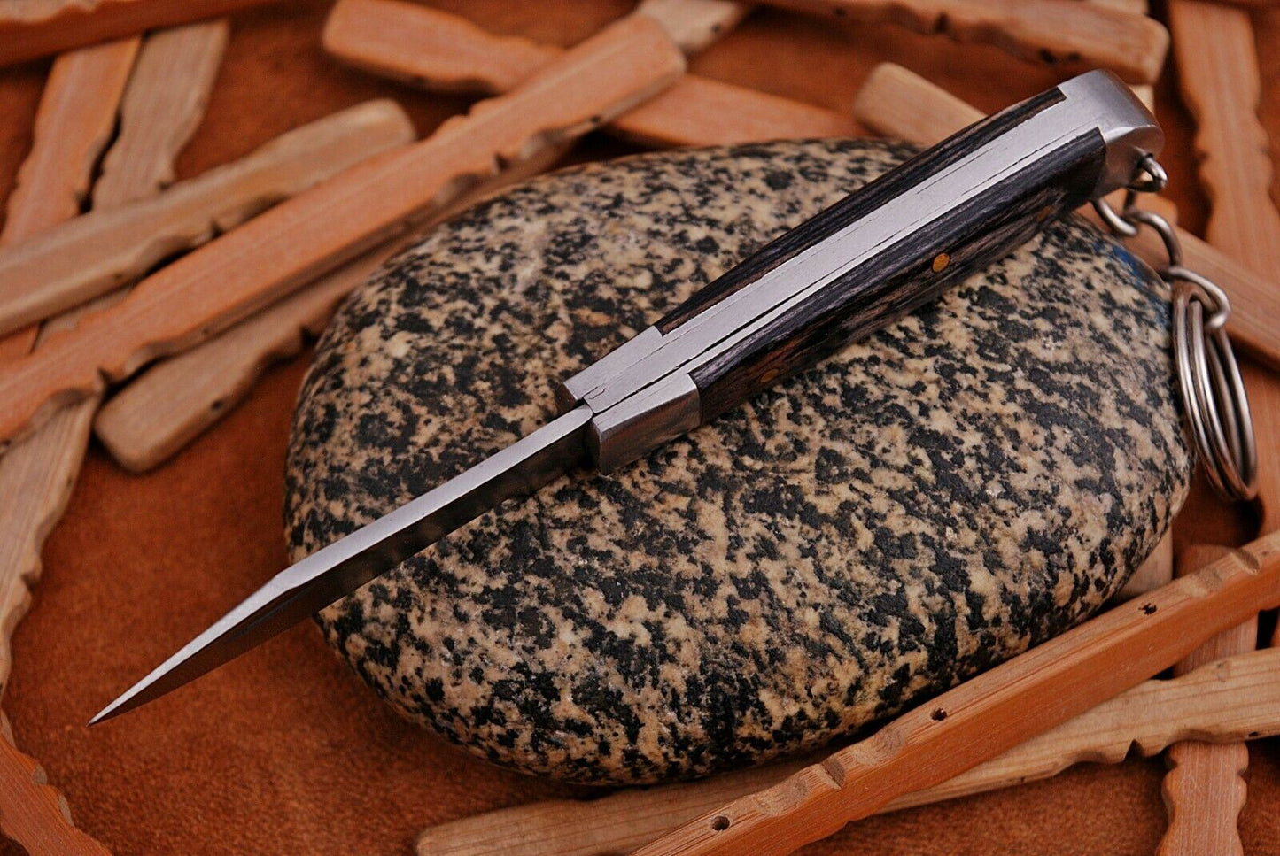Mini Trapper Handmade Steel Folding Pocket Key Chain Knife "Black Wood Handle"