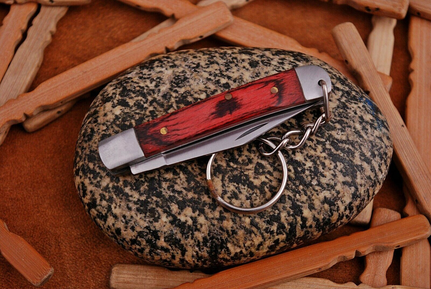 Mini Trapper Handmade Stainless Steel Folding Pocket Knife "Dollar Wood Handle"
