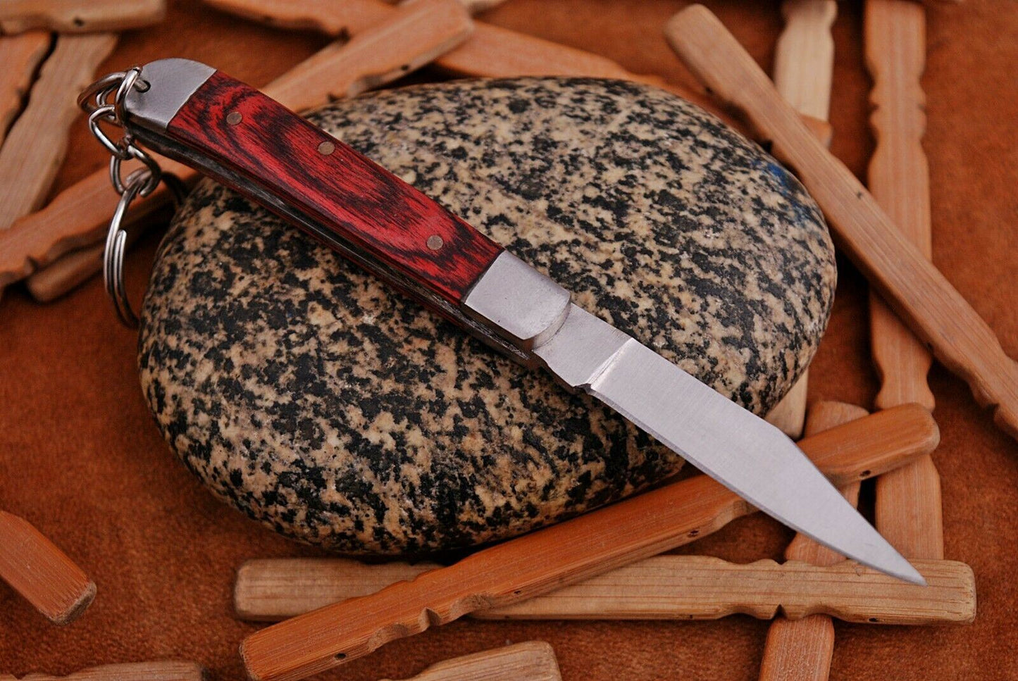 Mini Trapper Handmade Stainless Steel Folding Pocket Knife "Dollar Wood Handle"