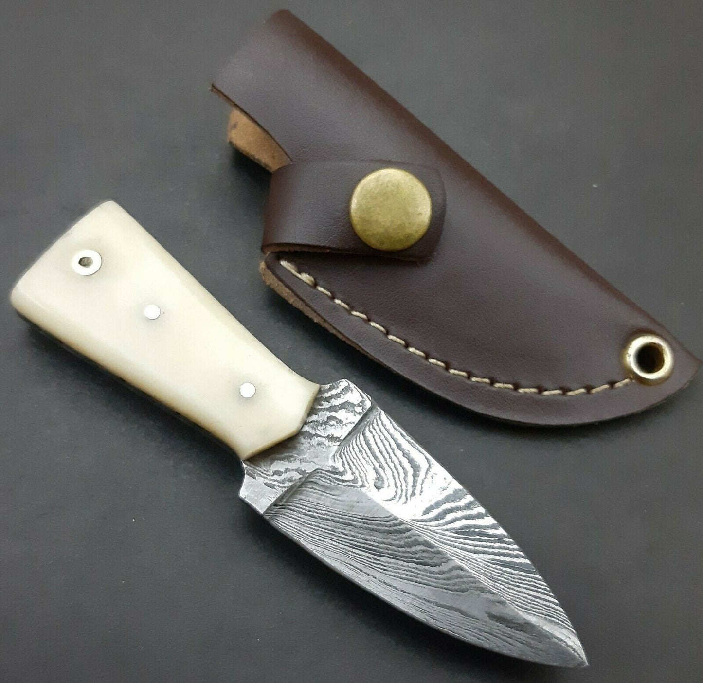 4.5" Handmade Damascus Steel  Mini Neck Dagger Knife "Camel Bone Handle"