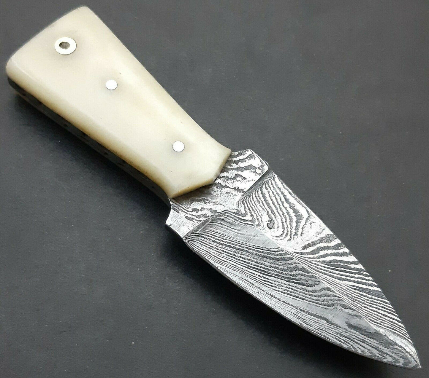 4.5" Handmade Damascus Steel  Mini Neck Dagger Knife "Camel Bone Handle"