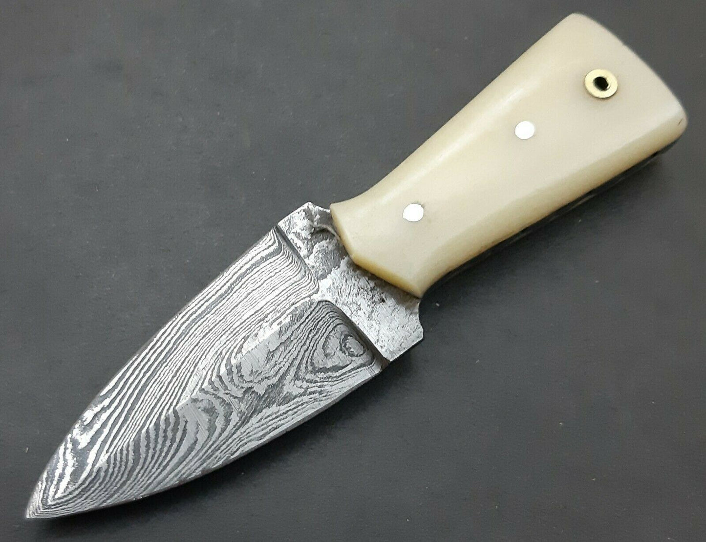 4.5" Handmade Damascus Steel  Mini Neck Dagger Knife "Camel Bone Handle"