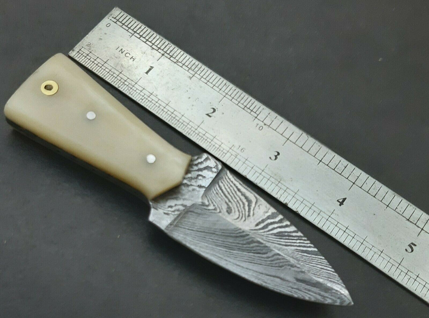 4.5" Handmade Damascus Steel  Mini Neck Dagger Knife "Camel Bone Handle"