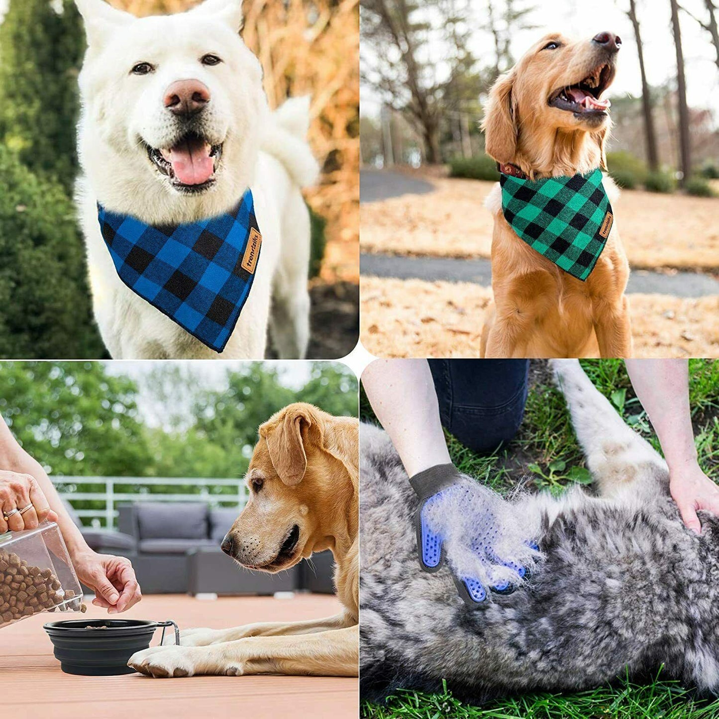 Trendziks Dog Bandanas 4Pcs Pet Bandana with Collapsible Water Bowl and Silicone