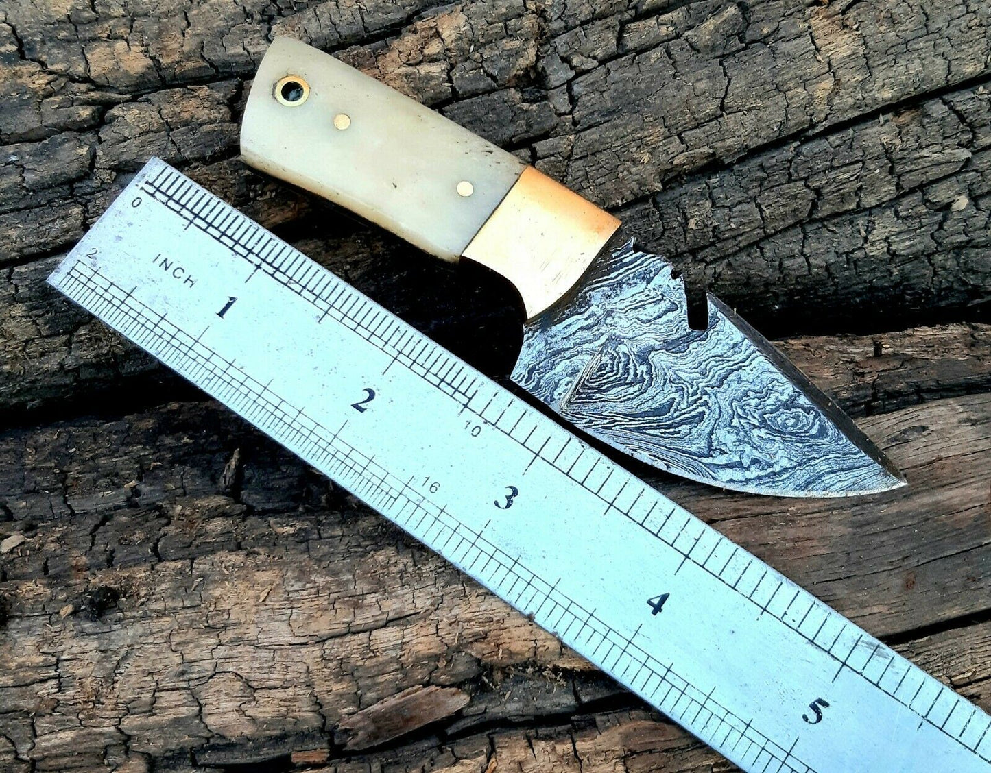 4.5" Handmade Damascus Steel Mini Neck Skinner Knife "Camel Bone Handle"