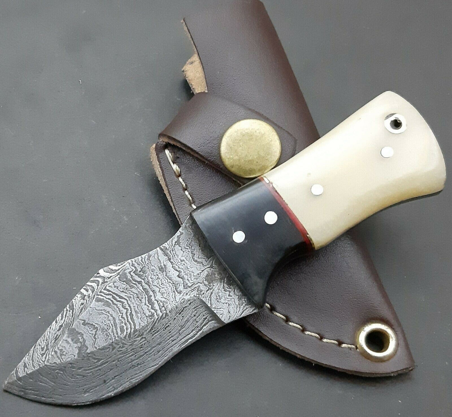 4.5" Handmade Damascus Steel Mini Neck Skinner Knife " Bone & Horn Handle"