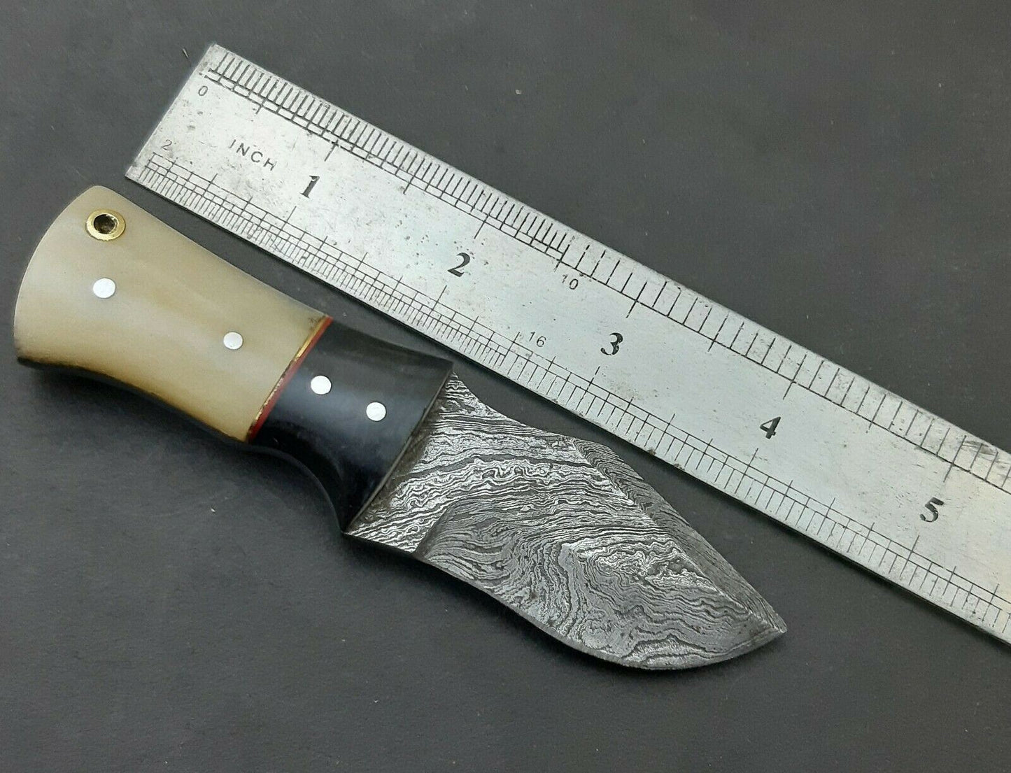 4.5" Handmade Damascus Steel Mini Neck Skinner Knife " Bone & Horn Handle"