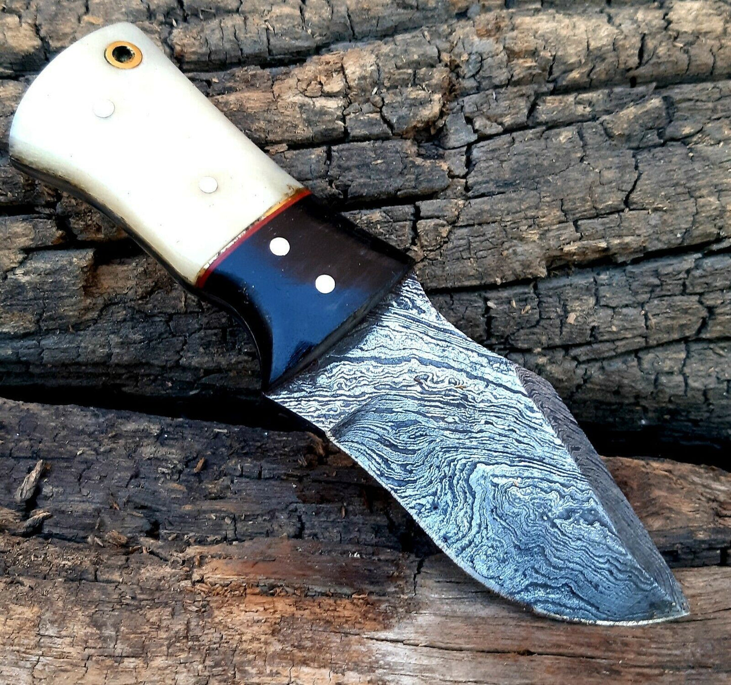 4.5" Handmade Damascus Steel Mini Neck Skinner Knife " Bone & Horn Handle"