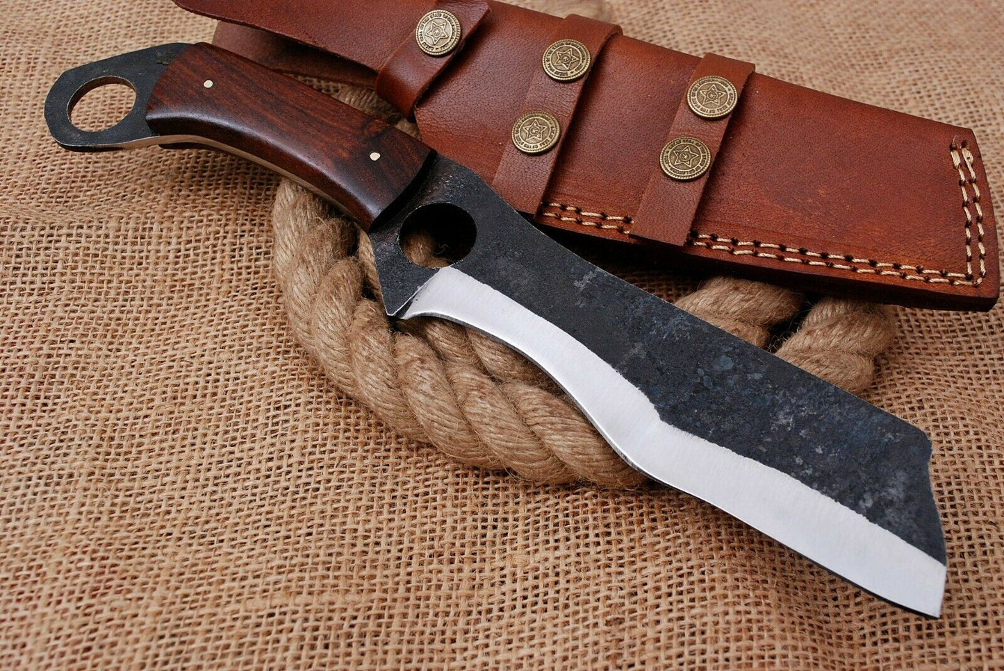 12" Custom Hand Forged Railroad High Carbon Steel Hunting Cleaver Knife (707)