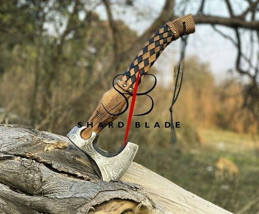 HAND FORGED NORSE CELTIC Carbon Steel Viking Axe VALHALLA AXE Throwing W/Sheath
