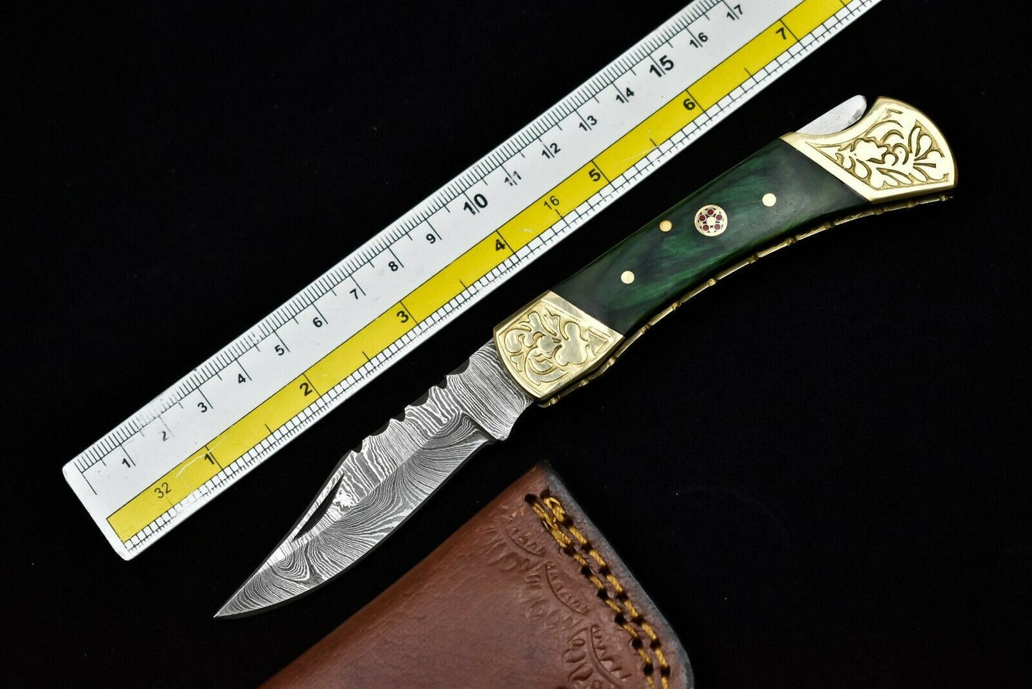 HAND FORGED DAMASCUS Steel Folding Lockback Pocket Knife Engraved Wood Handle