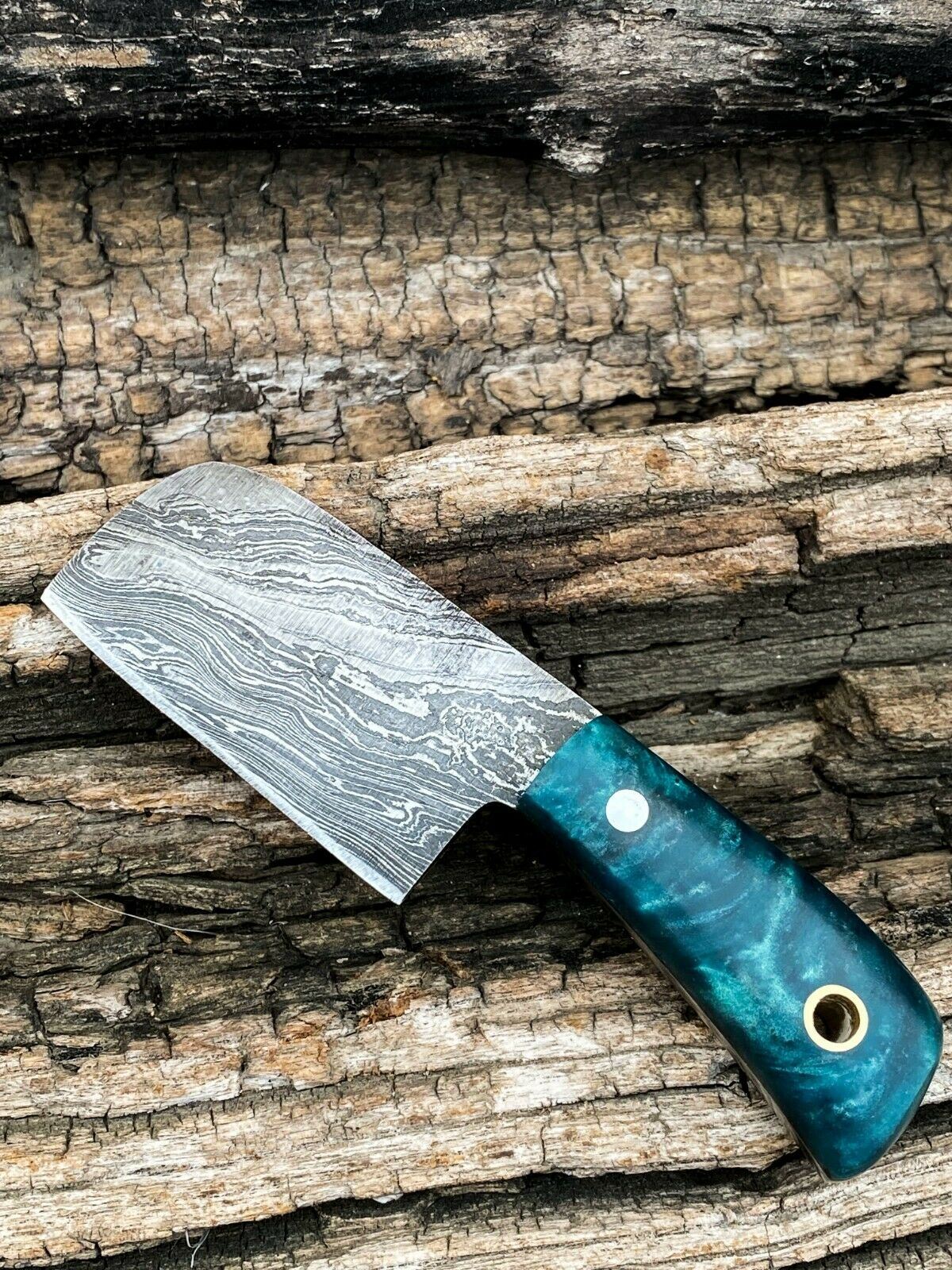 HAND FORGED DAMASCUS Steel Mini Neck Cleaver Knife with Sheath W/ Resin Handle