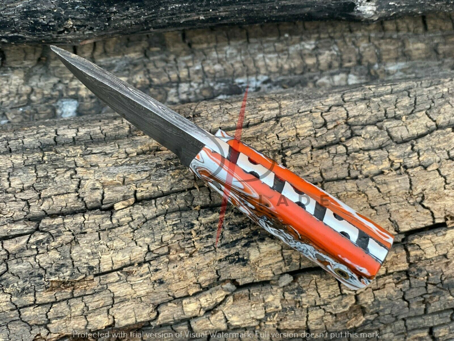 4.5" Handmade Damascus Steel Mini Neck Skinner Knife "Resin Handle" With Sheath