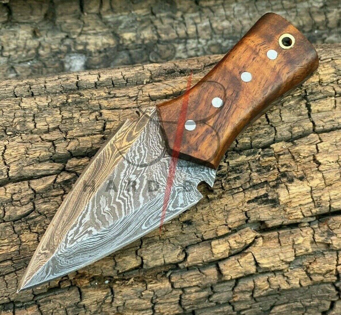 4.5" Handmade Damascus Steel Mini Neck Dagger Knife "Rose Wood Handle"