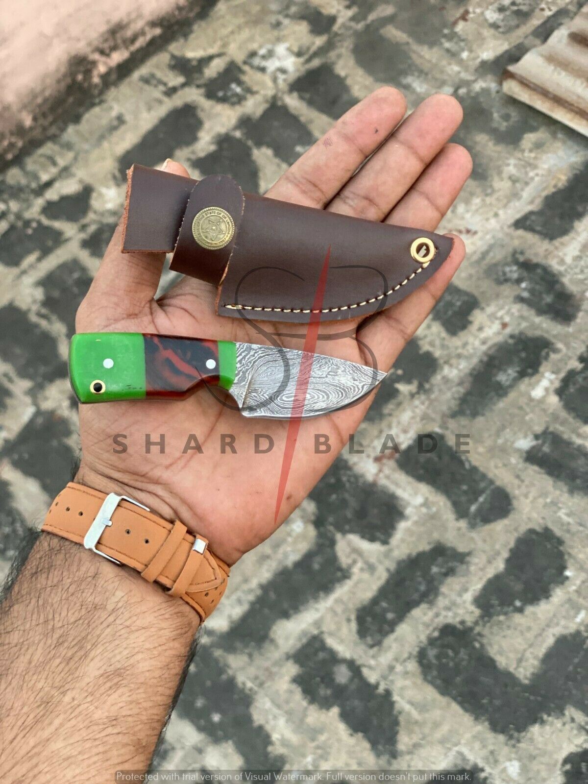 4.5" Handmade Forged Damascus Steel Skinner Hunting Mini Neck Knife With Sheath