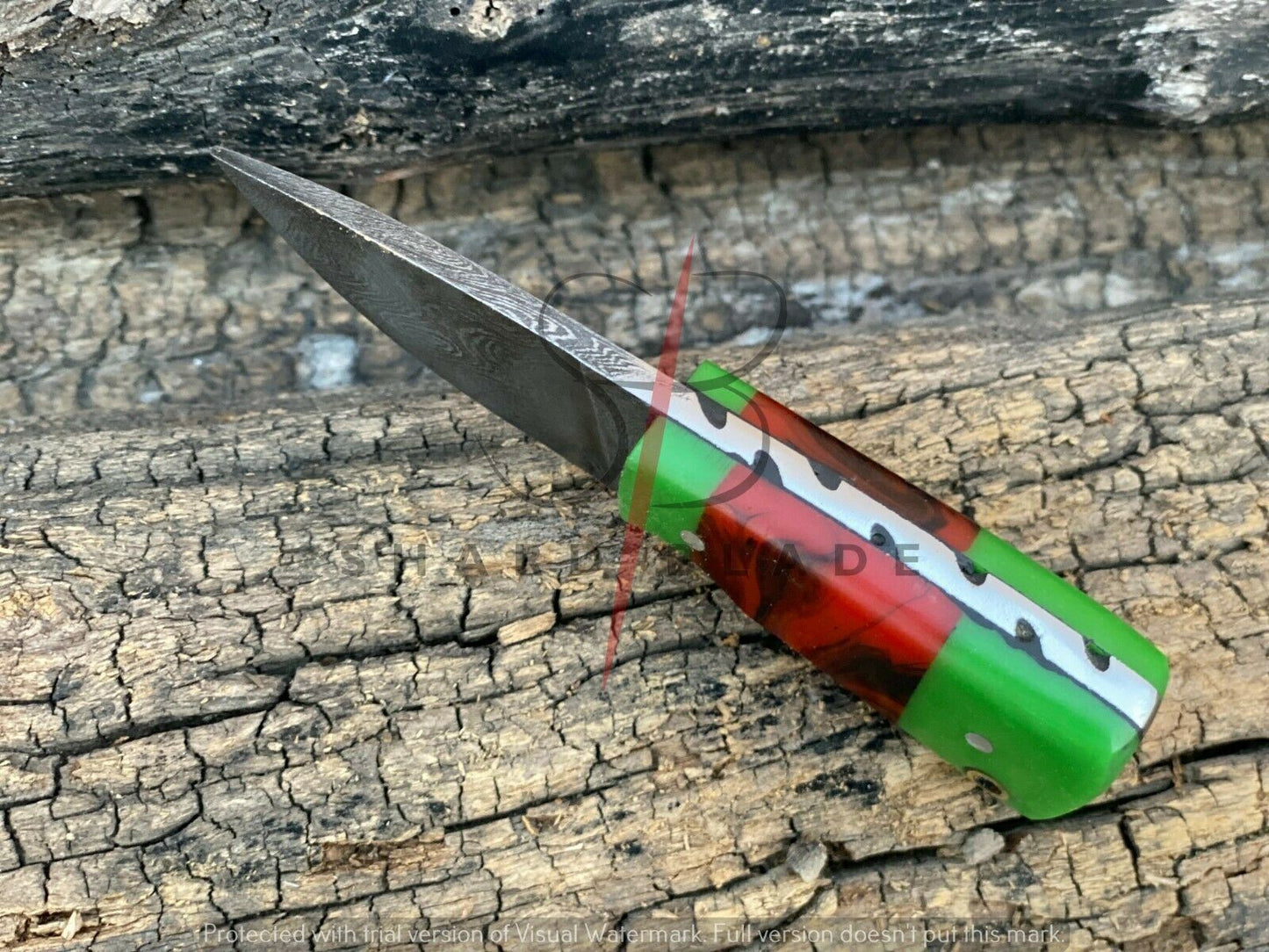 4.5" Handmade Forged Damascus Steel Skinner Hunting Mini Neck Knife With Sheath