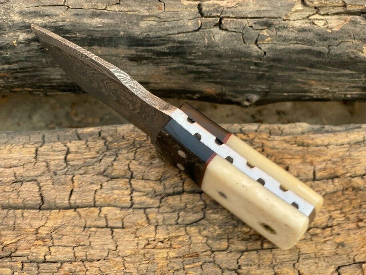 4.5" Handmade Damascus Steel Skinner Mini Neck Knife " Horn & Bone Handle"