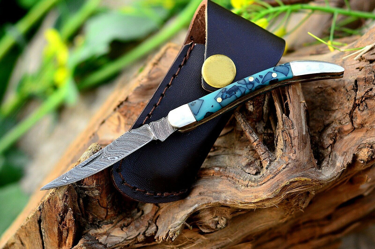 Texas Toothpick Handmade Damascus Steel Folding Pocket Knife "Resin Handle"