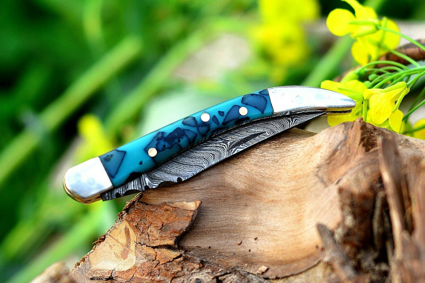 Texas Toothpick Handmade Damascus Steel Folding Pocket Knife "Resin Handle"