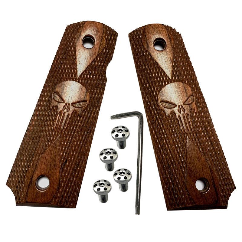 1911 Grips Classic Wood Full Size With Screws & Wrench Punisher Skull 1911 Sets