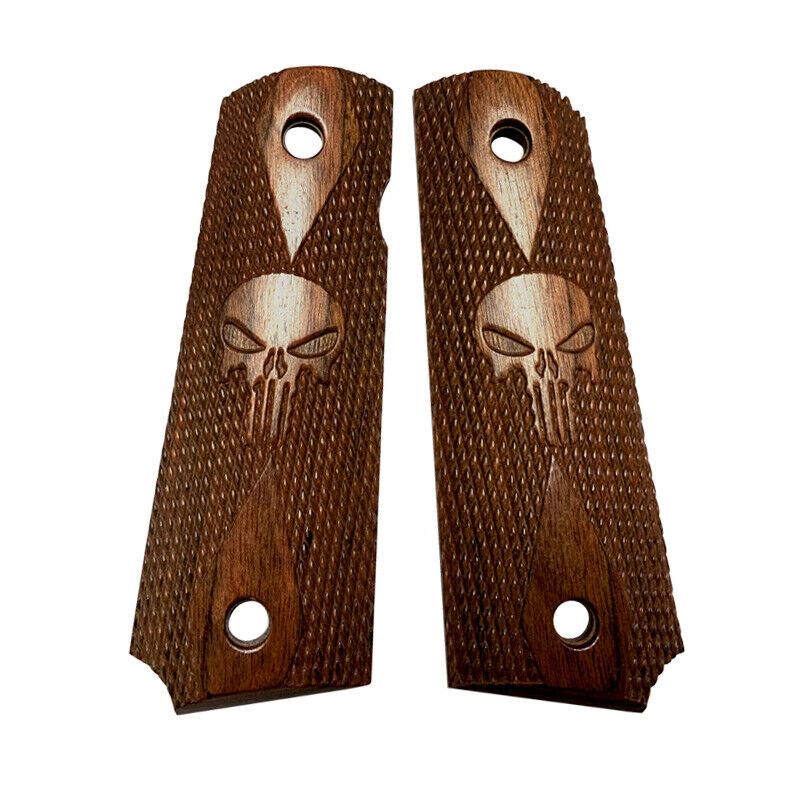 1911 Grips Classic Wood Full Size With Screws & Wrench Punisher Skull 1911 Sets