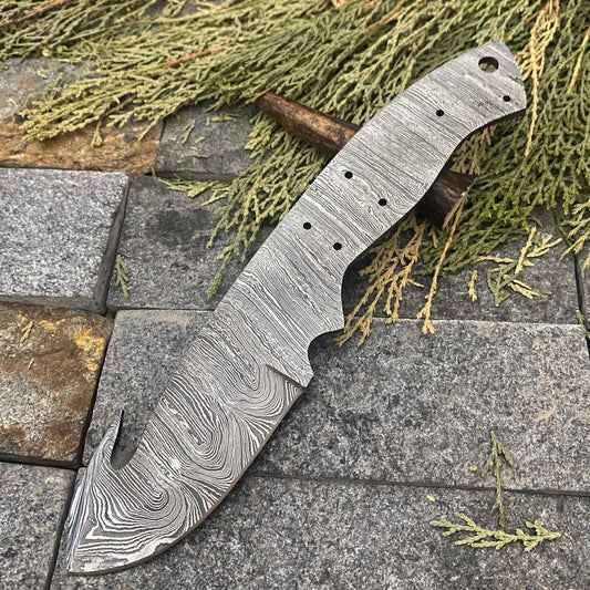 SHARDBLADE HAND FORGED DAMASCUS Steel GUT HOOK Blank Blade Full Tang BLADE Knife