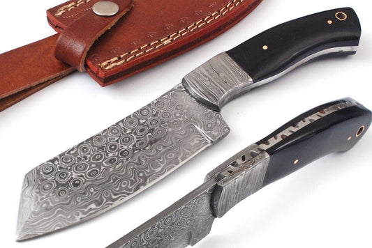 SHARDBLADE HAND FORGED DAMASCUS STEEL BOWIE CLEAVER HUNTING KNIFE WITH SHEATH