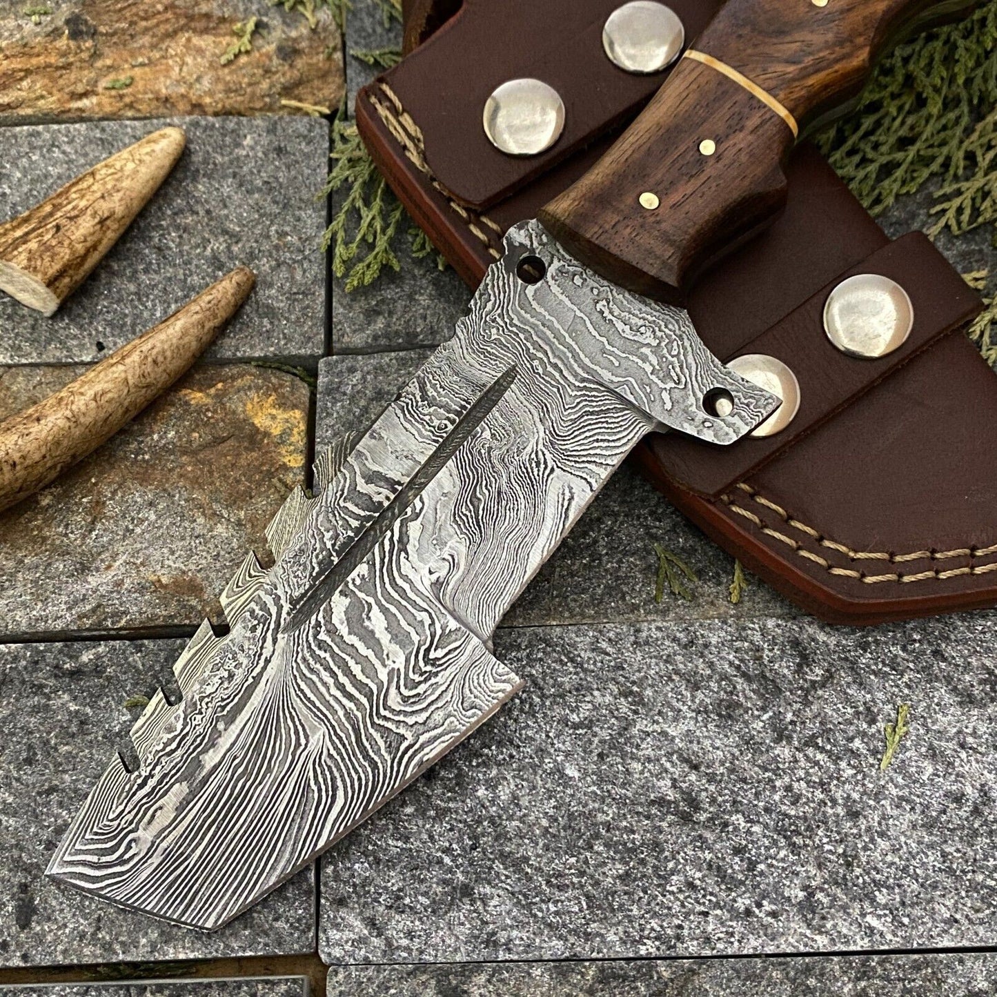 SHARDBLADE HAND FORGED DAMASCUS STEEL CAMPING TRACKER HUNTING KNIFE WITH SHEATH