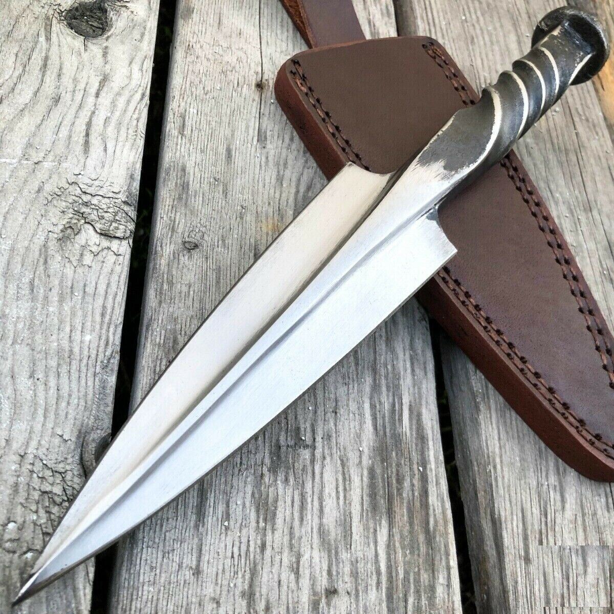 SHARD CUSTOM HAND FORGED Carbon Steel Spear Point Dagger Hunting Knife W/Sheath