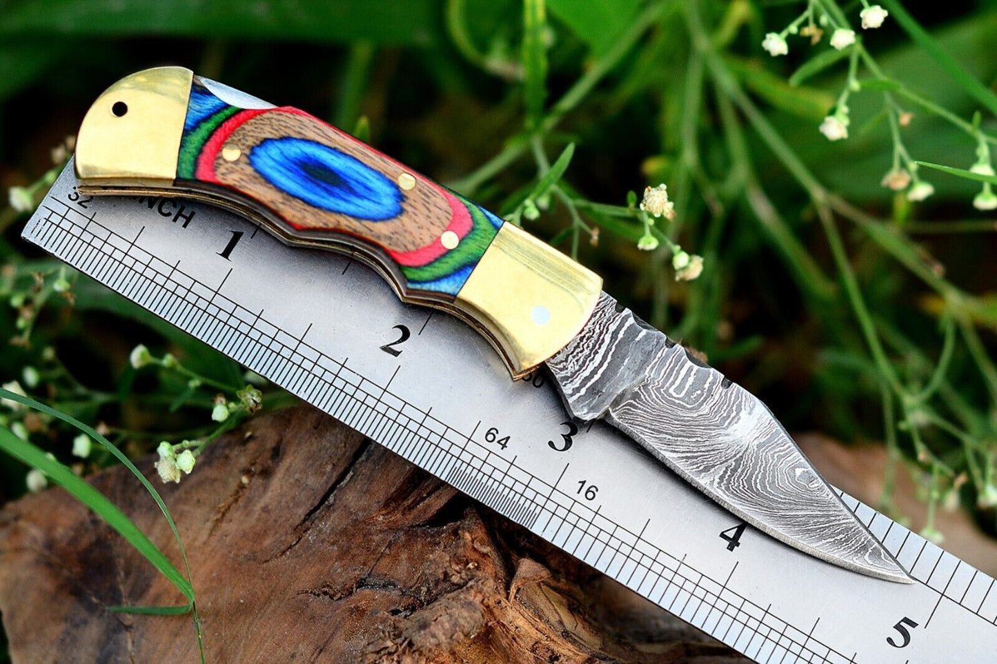 SHARDBLADE CUSTOM HAND FORGED DAMASCUS STEEL EDC Folding Pocket Knife W/Sheath