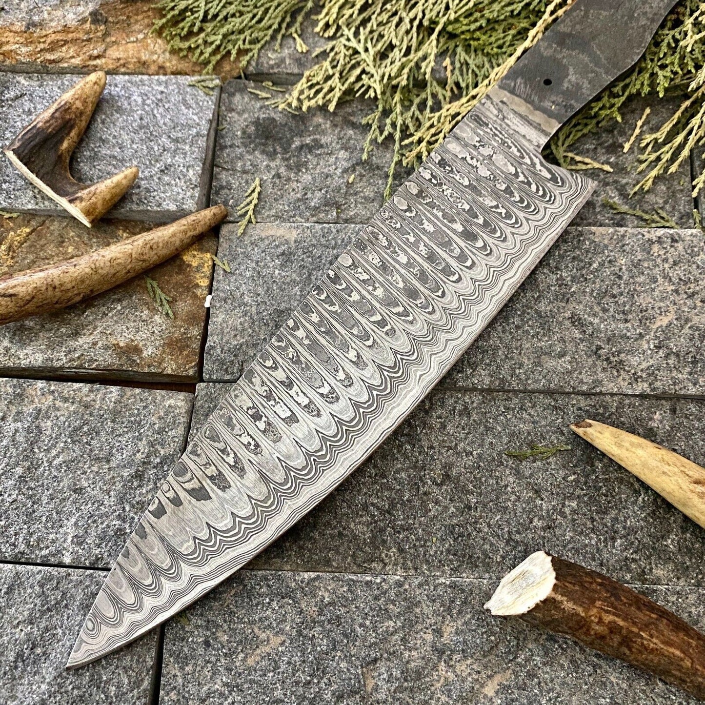 12”CUSTOM HAND FORGED Damascus Steel Chef knife Blank Blade Knife Making Supply