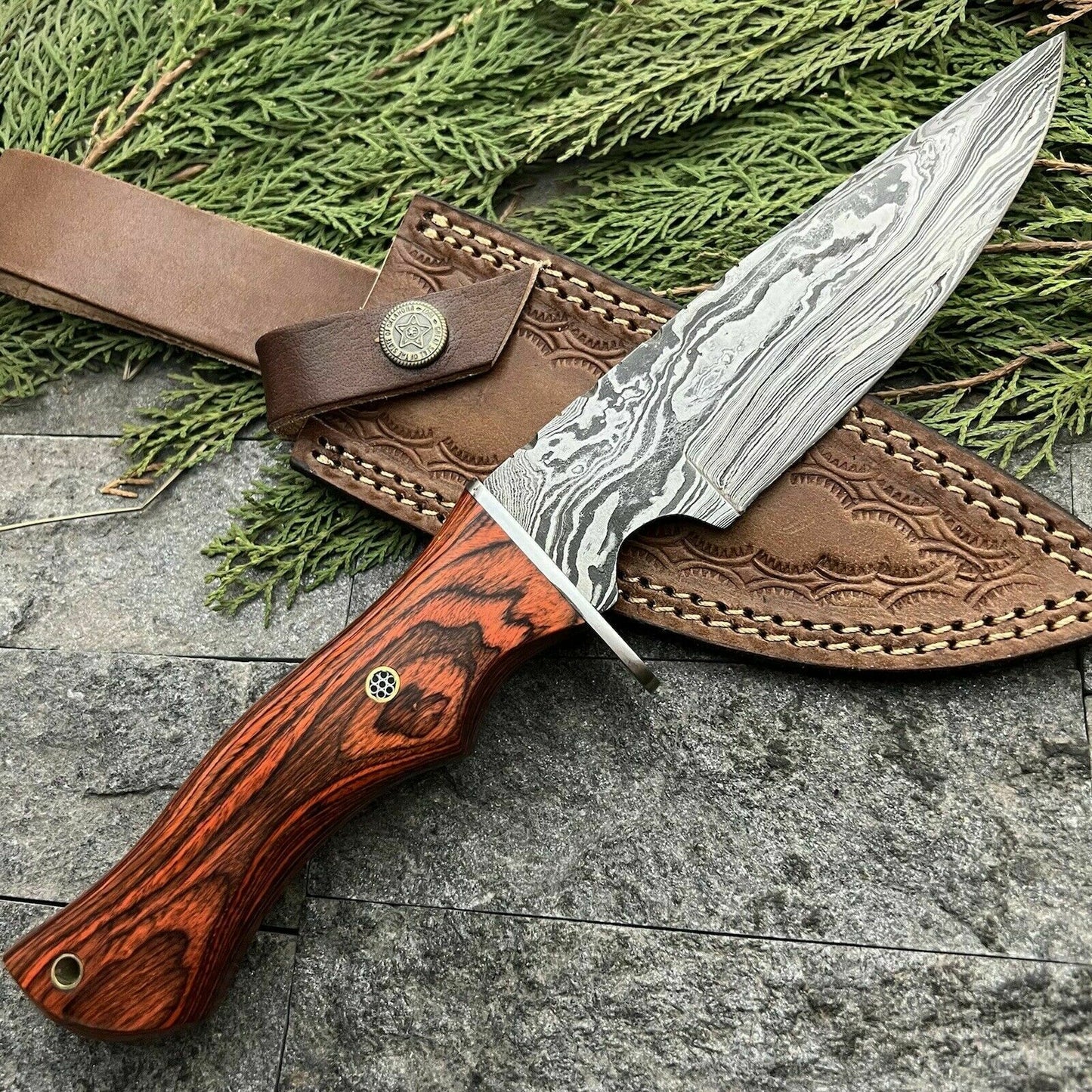 SHARD BLADE Custom Hand Forged Damascus Steel Hunting Bowie Knife W/Sheath