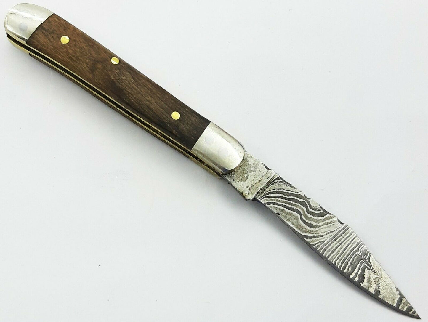 Handmade Damascus Steel Folding Mini Trapper Pocket Knife "Rose Wood Handle"