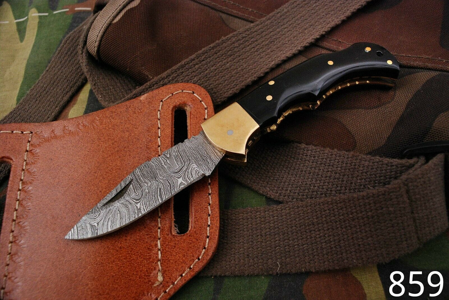 CUSTOM HAND FORGED DAMSACUS Steel Back Lock Folding Pocket Knife Horn Handle