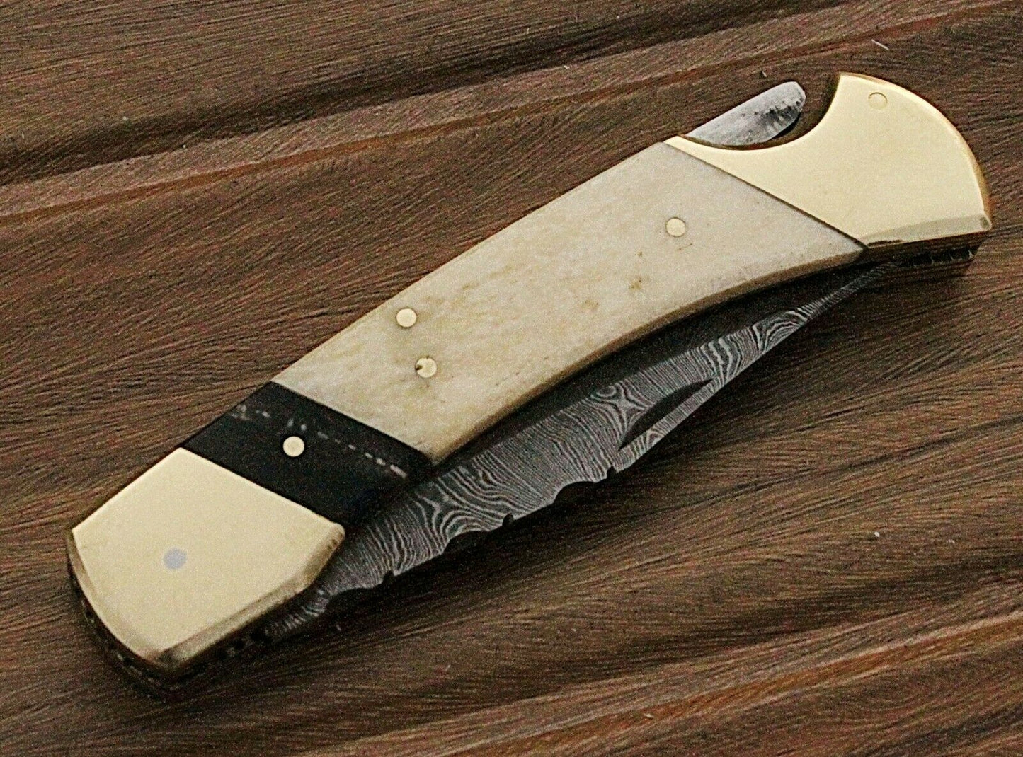 Custom HAND FORGED Damascus Steel Back Lock Folding Pocket Knife Bone Handle