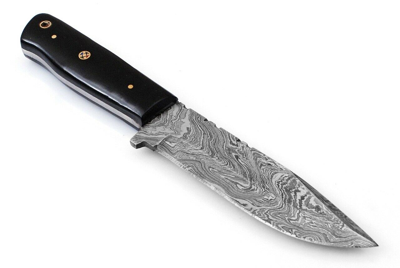 CUSTOM HAND FORGED DAMASCUS Skinner EDC Hunting Knife Buffalo Horn Handle