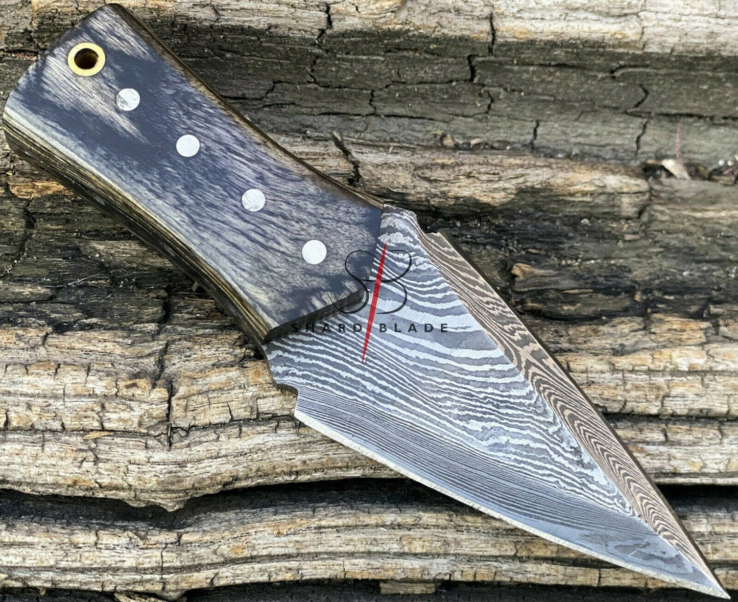 4.5" Hand Forged Damascus Steel Mini Dagger Neck Knife "Black Wood Handle"