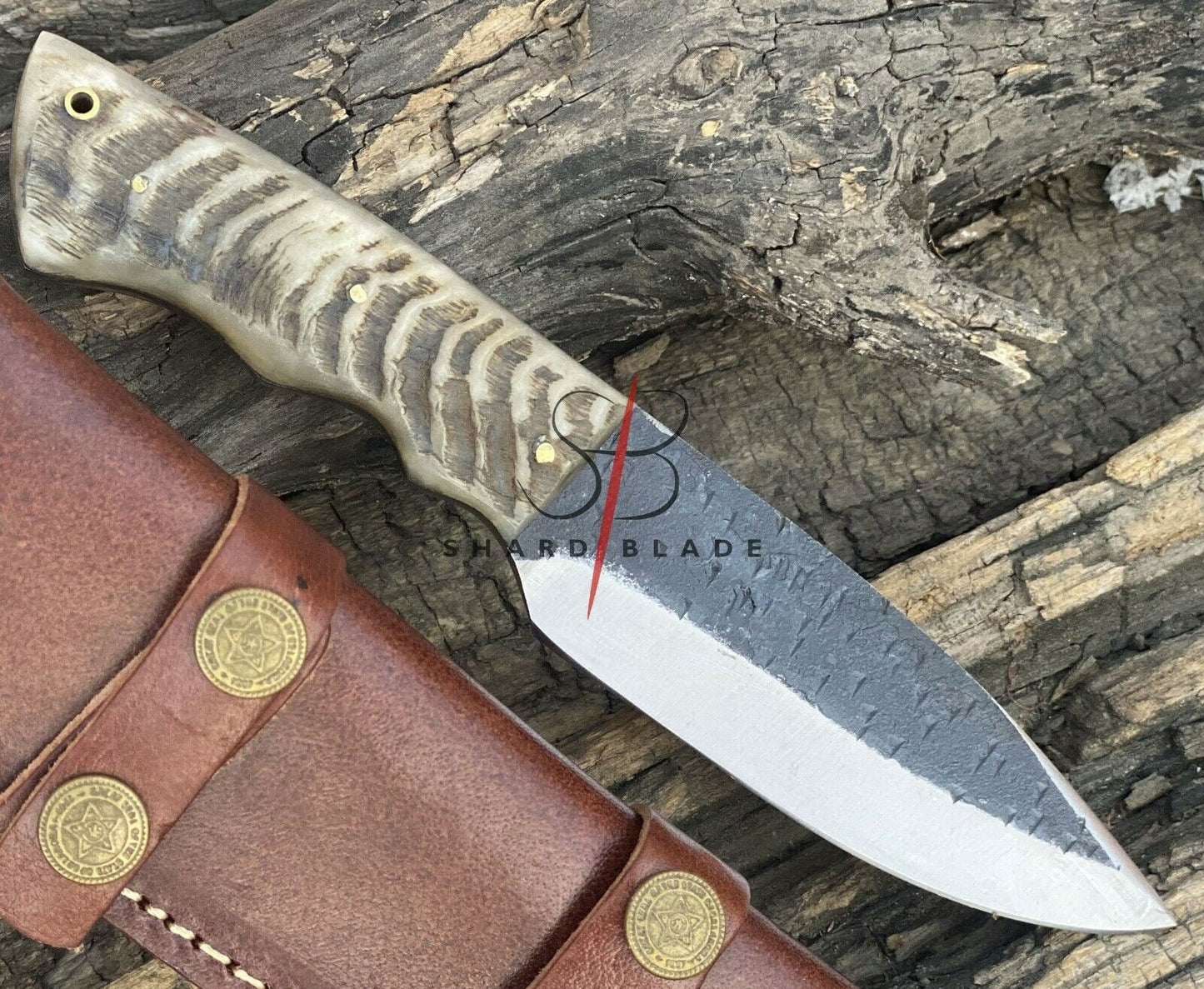 Hand Forged High Carbon Steel Skinner Hunting Knife Ram Horn Handle with Sheath