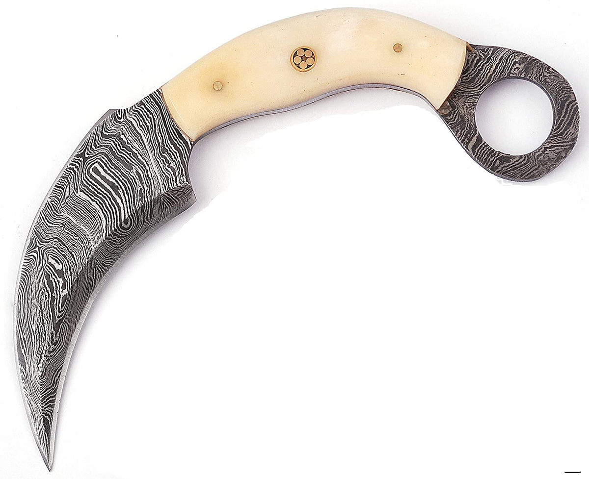 Damascus Karambit Knife Handmade Hunting Knife Double Edge Karambit Damascus Steel Knife Tactical Knife Bone Handle With Sheath