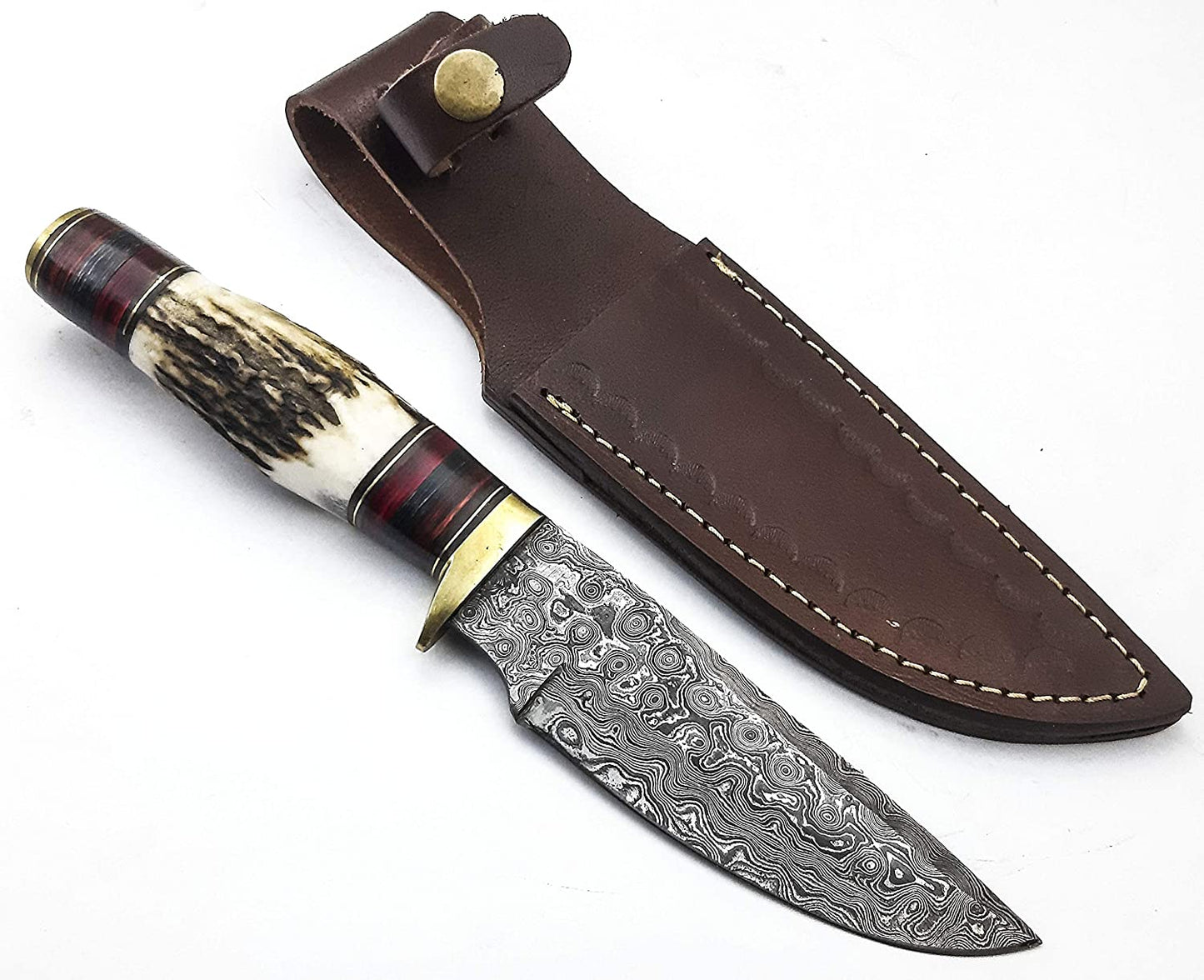 Shard Damascus Steel Knife Handmade Hunting Knife RAIN Drop Pattern 10" Knife STAG/Antler Handle with Sheath