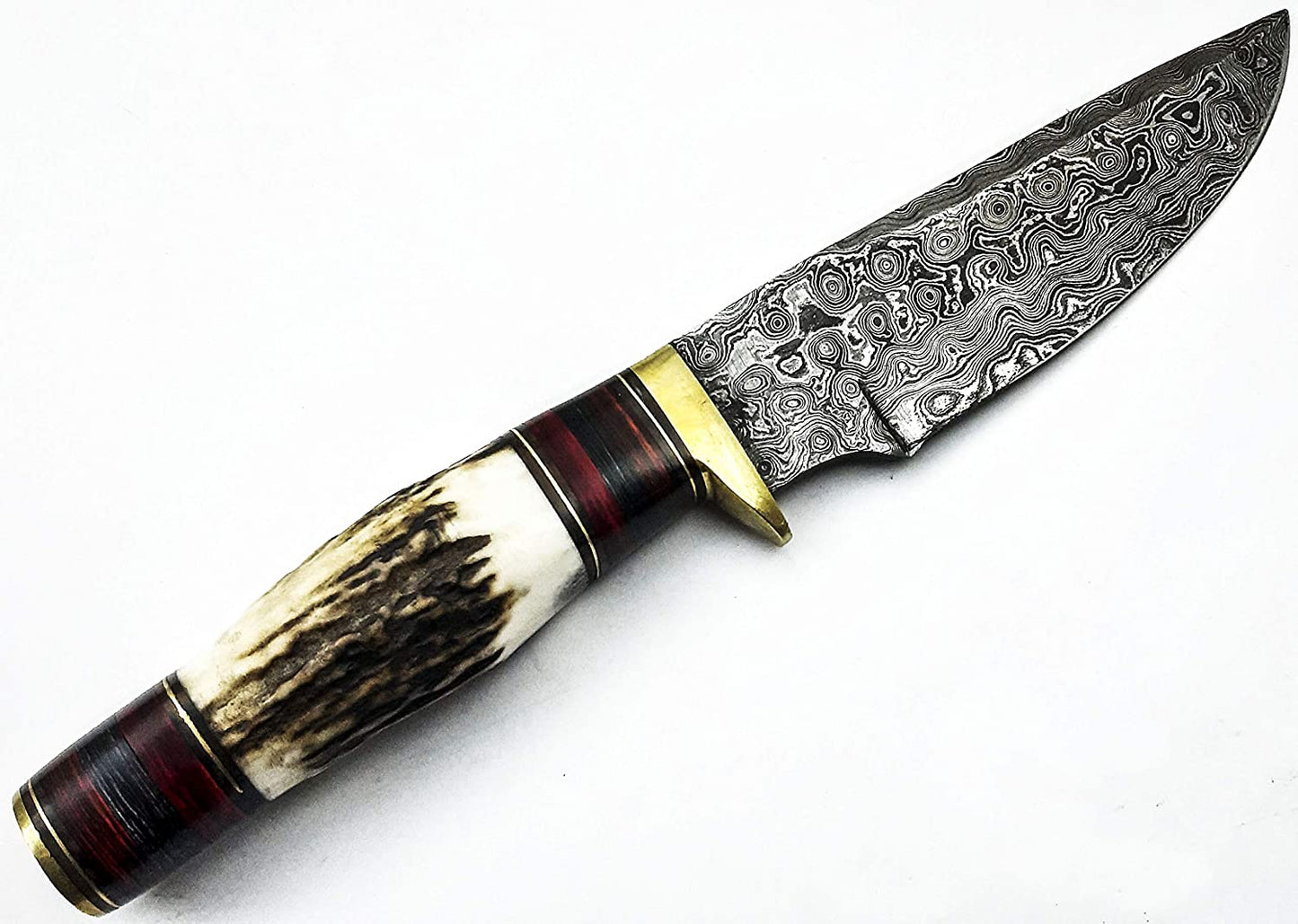 Shard Damascus Steel Knife Handmade Hunting Knife RAIN Drop Pattern 10" Knife STAG/Antler Handle with Sheath
