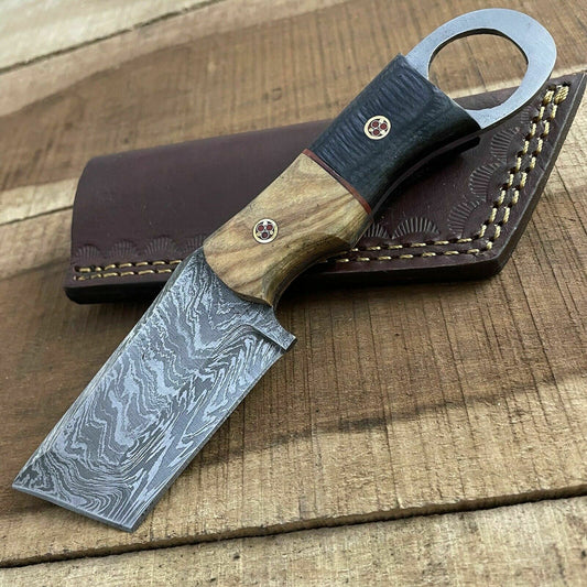 SHARDBLADE Custom Handmade Damascus Steel Hunting Skinner Tanto Knife W/Sheath