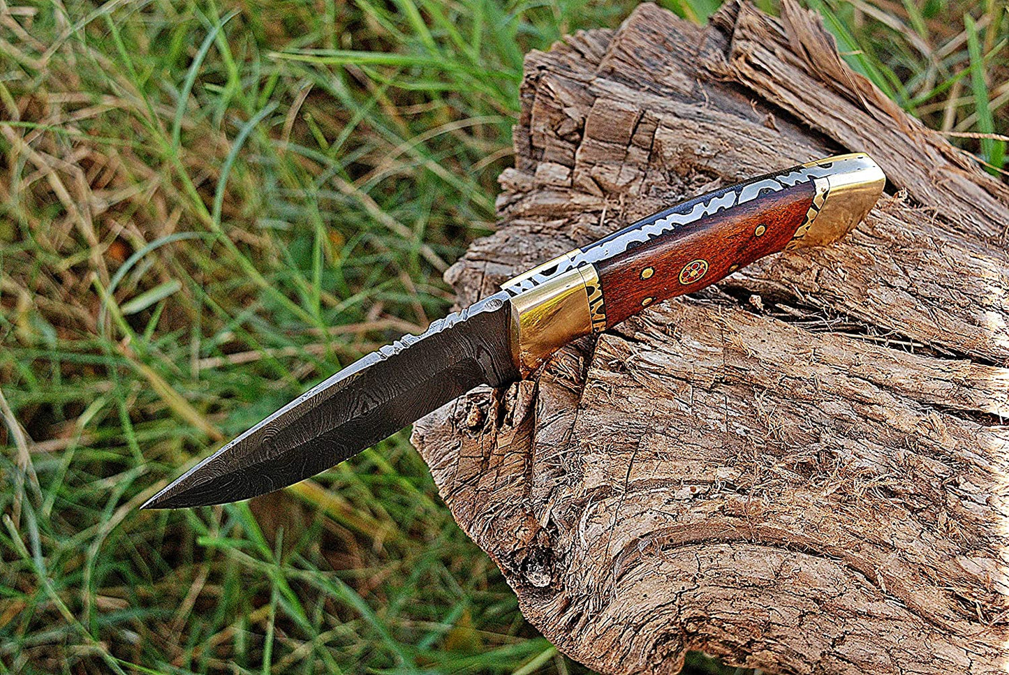 Shard Damascus Steel Knife Handmade Hunting Knife Skinner Knife Rose Wood Handle