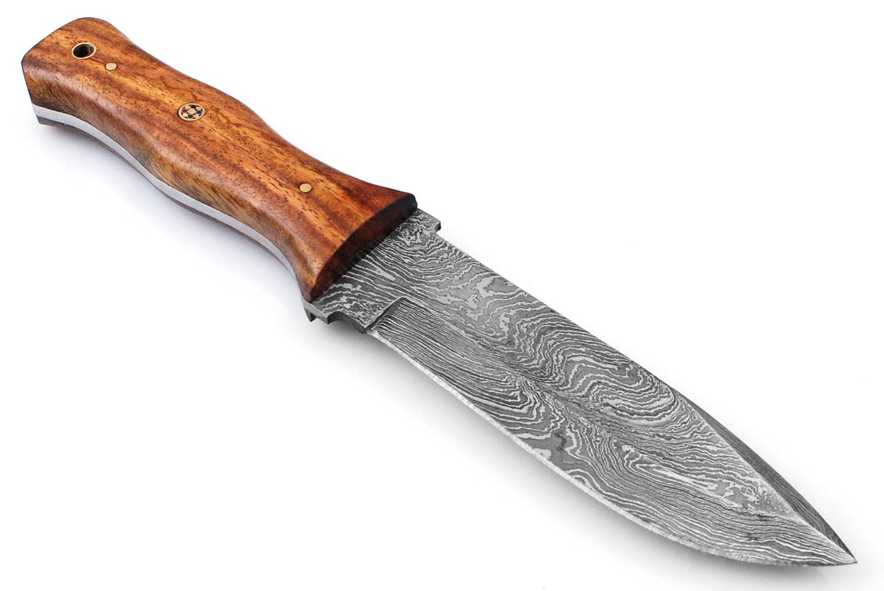 8.5" Custom Handmade Forged Damascus Steel Hunting Fixblade knife Rose Wood Handle Come With Genuine Leather Sheath FS119