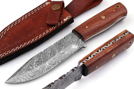 8.5" Custom Handmade Forged Damascus Steel Hunting Fixblade knife Rose Wood Handle Come With Genuine Leather Sheath FS120