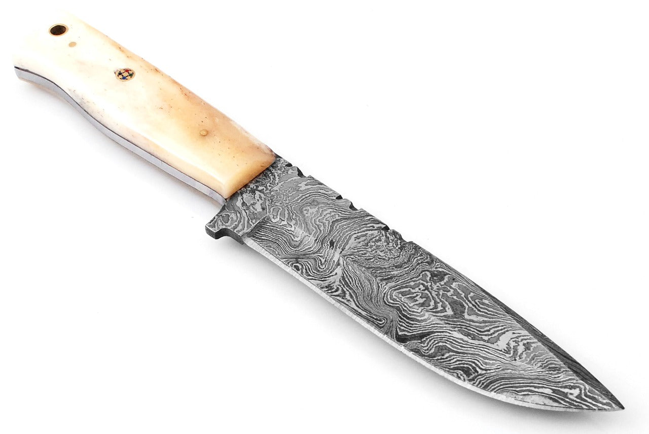 8.5" Custom Handmade Forged Damascus Steel Hunting Fixblade knife Camel Bone Handle Come With Genuine Leather Sheath FS120