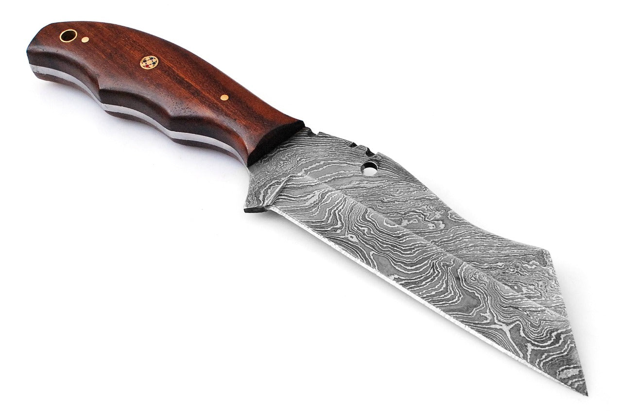 Custom Handmade Forged Damascus Steel Hunting knife Rose Wood Handle Come With Genuine Leather Sheath FS117