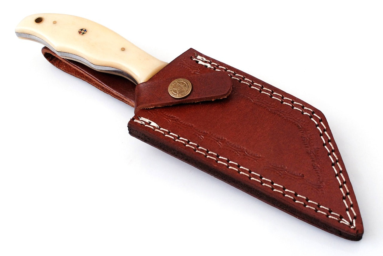 Custom Handmade Forged Damascus Steel Hunting knife Camel Bone handle Come With Genuine Leather Sheath FS117