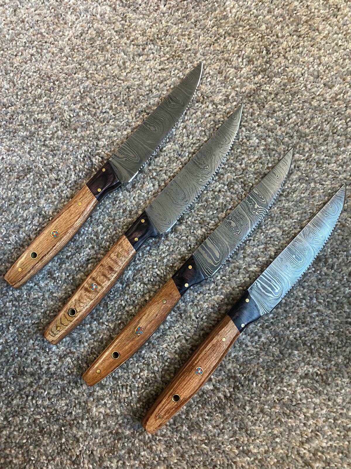 Set of 4-Piece Beautiful Handmade Damascus Steel Fixed Blade Steak Kni ...