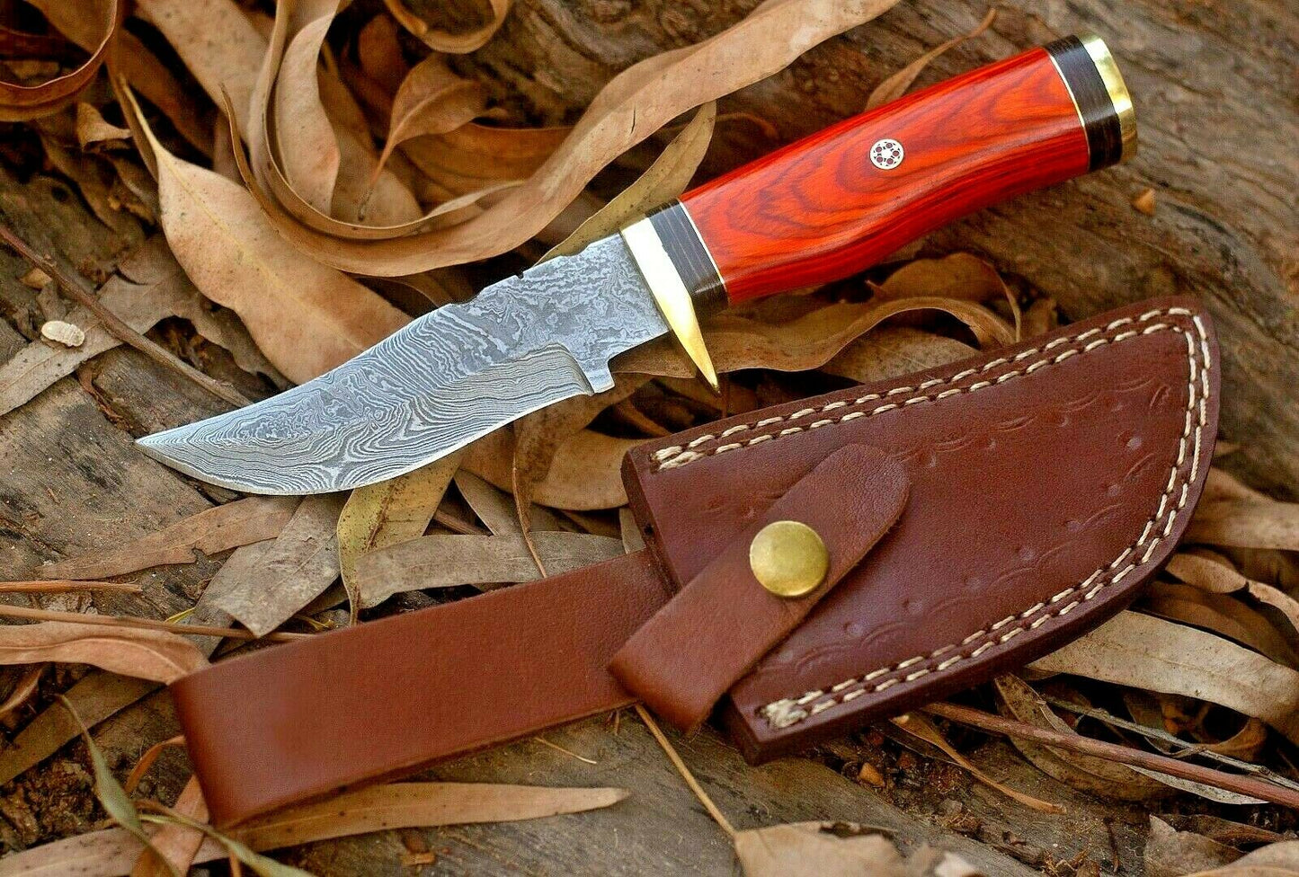 Custom Hand Forged Damascus Steel Hunting  Skinner Knife With Wood & Brass Guard Handle 25